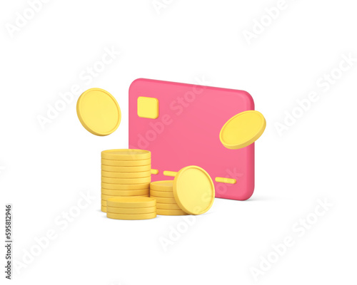 Credit debit card golden coin cash money stack financial investment banking account 3d icon vector