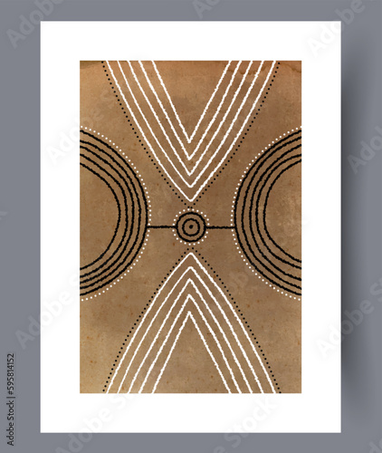 Abstract geometry ethnic constellations wall art print. Wall artwork for interior design. Contemporary decorative background with constellations. Printable minimal abstract geometry poster.