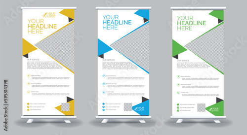 Abstract rollup banner design in geometric style and rollup template vector illustration, Designed for style applied to the expo.