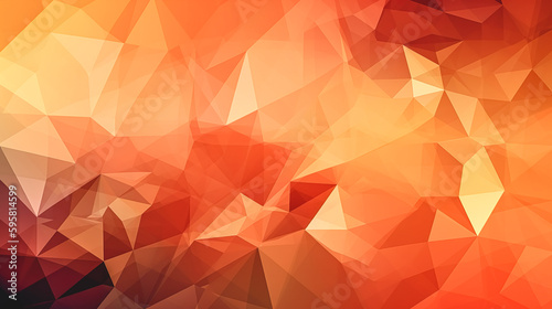 Abstract low poly background of triangles in red, orange, yellow colors, generative AI.