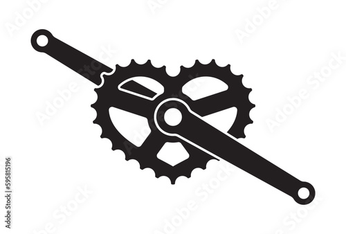 Vector bicycle crank black icon silhouette with heart shaped converter. Isolated on white background.