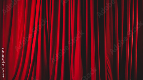 Brightly lit red curtains for your background, generative AI.