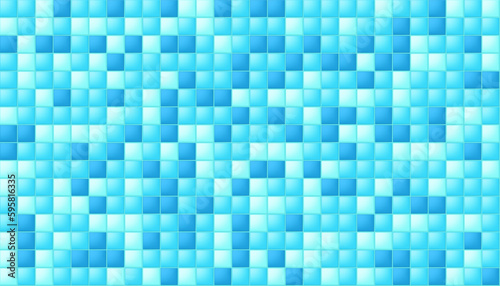 Seamless blue mosaic ceramic tiles pattern. Vector wall cladding for pool, bathroom or kitchen background. Wallpaper swatch, wrapping paper, web page fill