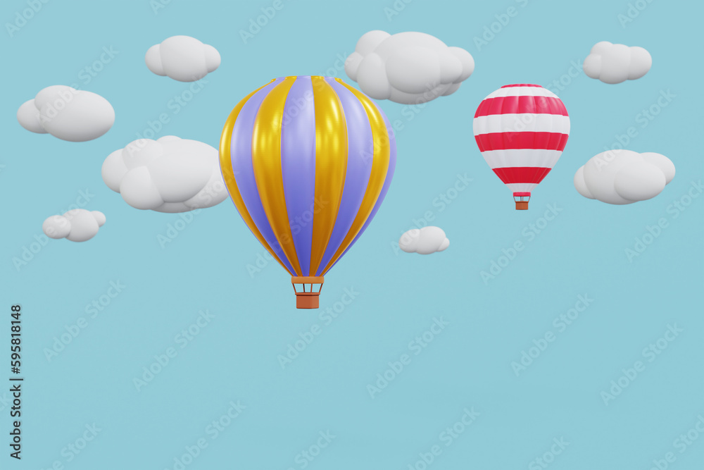 3D rendering hot air balloon floating on sky. 3D rendering hot air balloon floating on sky.