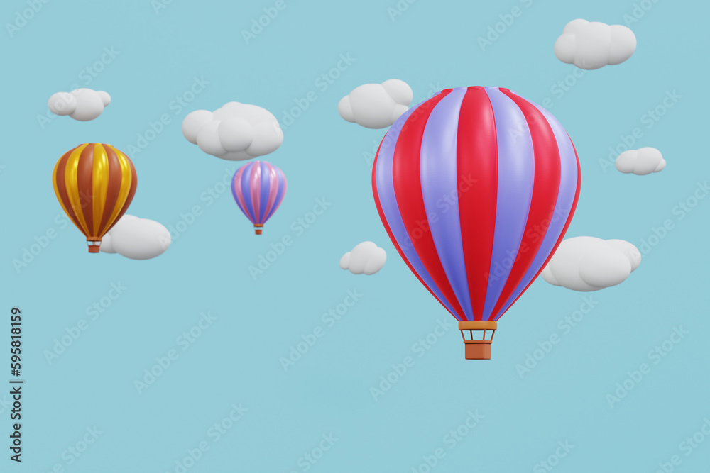 3D rendering hot air balloon floating on sky. 3D rendering hot air balloon floating on sky.
