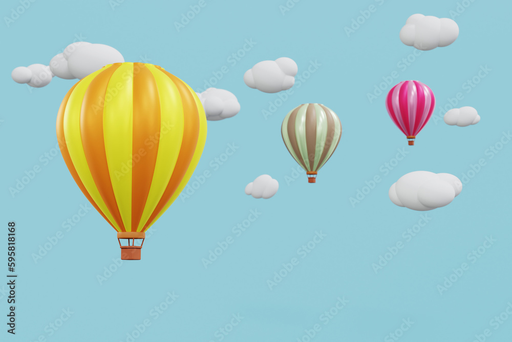 3D rendering hot air balloon floating on sky.