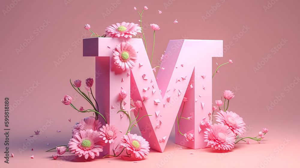 Illustrazione Stock Creative letter M concept made of fresh Spring flowers,  generative AI. | Adobe Stock