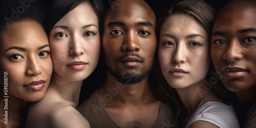 Unterschiedliche Gesichter von Menschen verschiedener Nationalitäten Multikulti Migranten Nahaufnahme, ai generativ