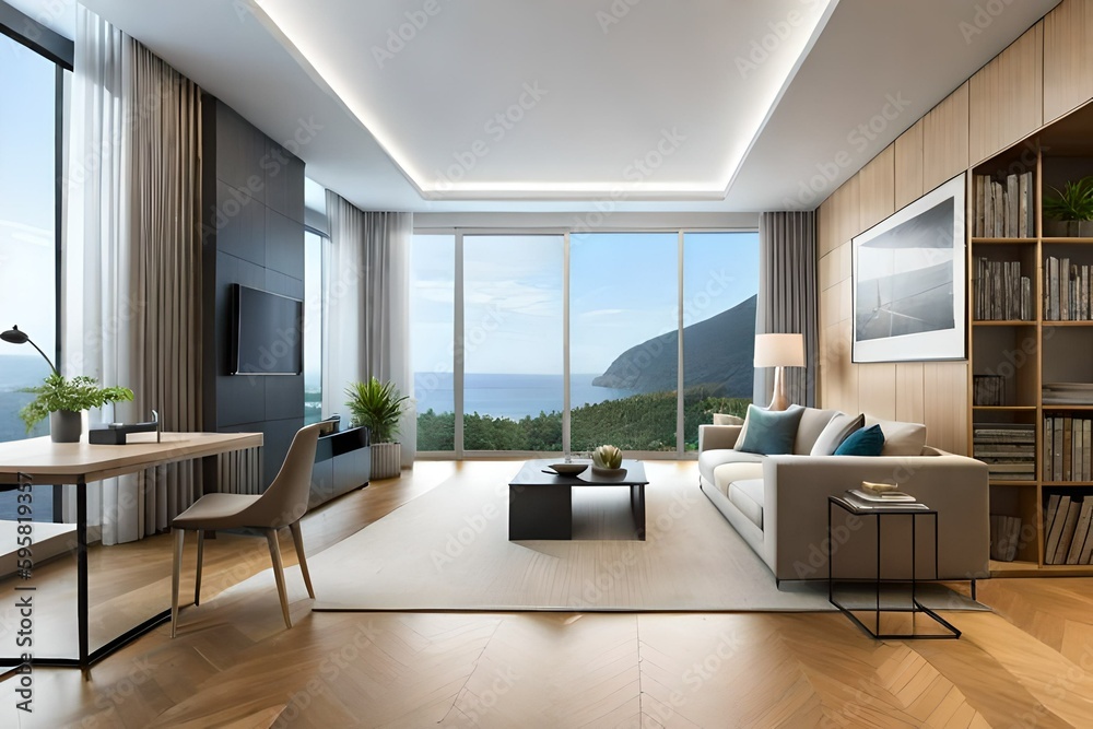 Fototapeta premium Design a modern living room that is sleek, sophisticated, and effortlessly cool.