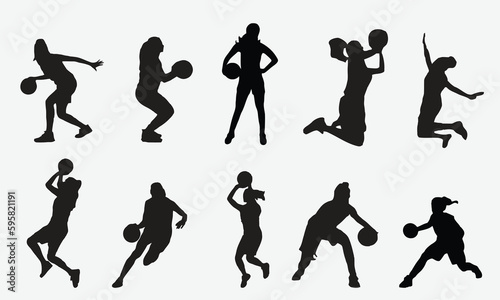 Set of women basketball player silhouette. Vector illustration photo