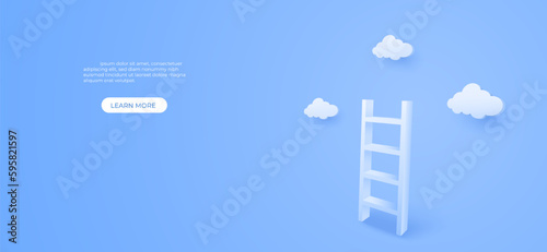 3D Stair with cloud sky background. business opportunities and strategy concept. vector art illustration.