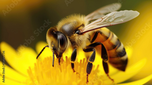 A close-up of a honey bee collecting pollen from a flower (Generative AI)