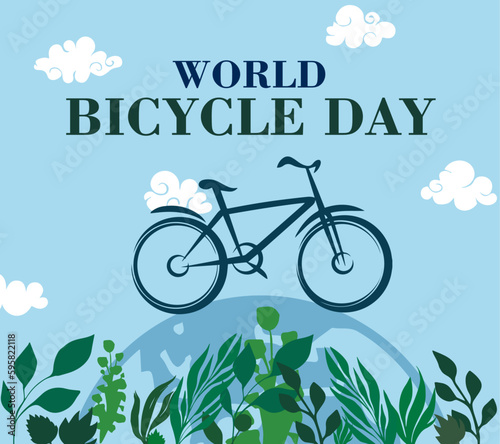 World Bicycle Day Vector Background With Bicycle and flower.  photo