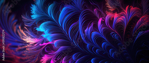 Mesmerizing interstellar fractal of hair in retro neon tones. Generative AI © keks20034