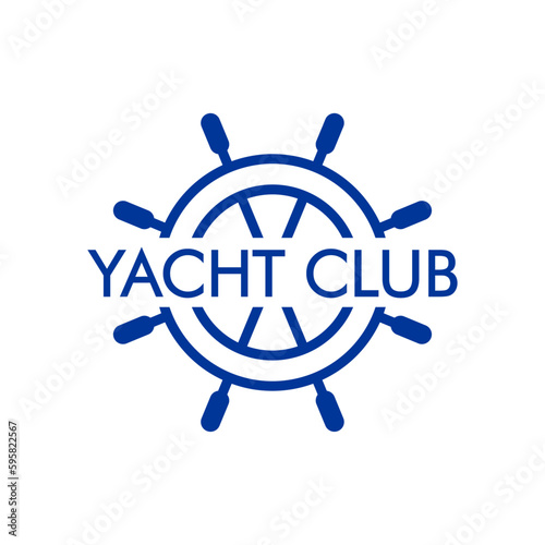 Logo Nautical. Timón de barco lineal con frase yacht club 