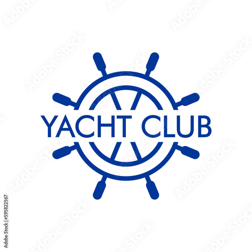 Logo Nautical. Timón de barco lineal con frase yacht club	