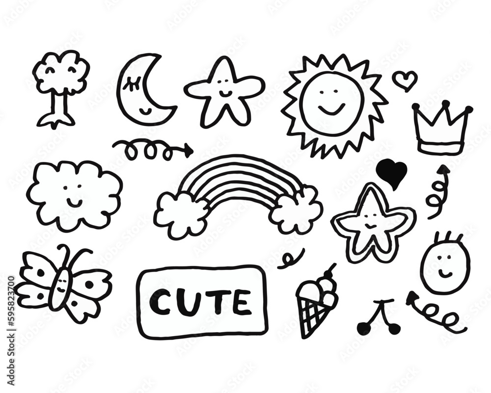 Cute Icon for kids , Doodle Handdrawn Cartoon , Funny Comic Character