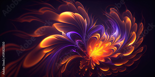 Mesmerizing interstellar fractal of hair in retro neon tones. Generative AI