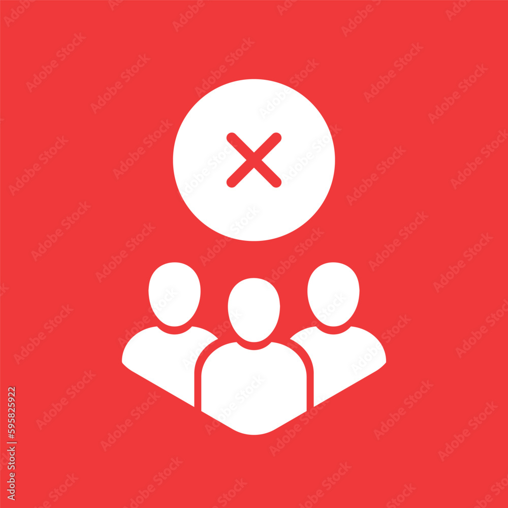 white team icon with cross sign like cancel in society. concept of not effective cooperation or recruitment symbol. flat trend modern logotype graphic design web element isolated on red background white team icon with cross sign like cancel in society. concept of not effective cooperation or recruitment symbol. flat trend modern logotype graphic design web element isolated on red background