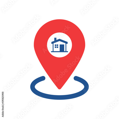 red pinpoint like house location place icon. flat trend modern geolocal logotype graphic design web element isolated on white. concept of abstract check point sign for city guide or favourite dot