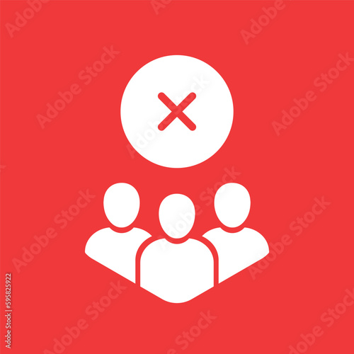 white team icon with cross sign like cancel in society. concept of not effective cooperation or recruitment symbol. flat trend modern logotype graphic design web element isolated on red background