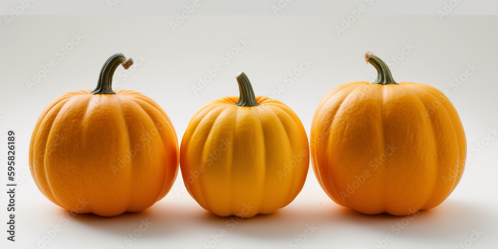 three Orange pumpkins in a row 