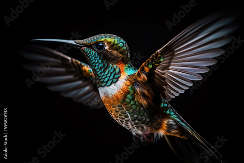 Hummingbird in flight. generative AI  © ShisaStudio