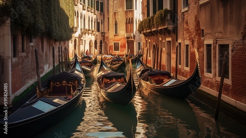 Gondolas at Venice canals. Generative AI. © Marabu Design