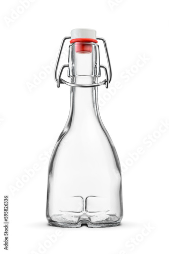 Blank empty clear bottle with vintage swing top isolated. Transparent PNG image.