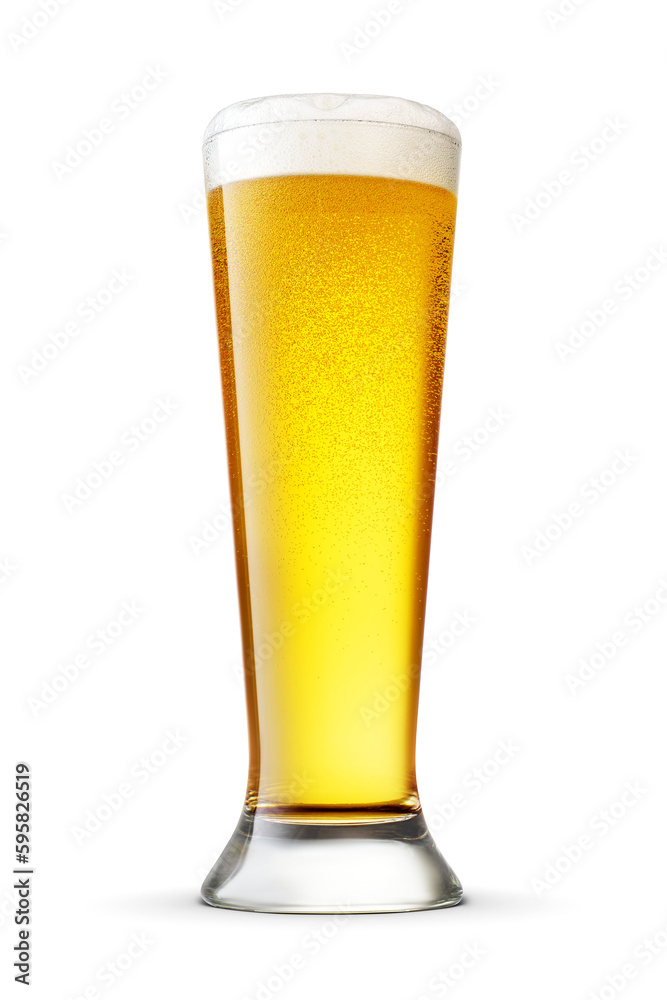 Pilsner glass of fresh beer with cap of foam isolated. Transparent PNG image. Pilsner glass of fresh beer with cap of foam isolated. Transparent PNG image.