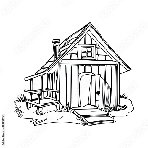Animal house coloring book, Dog house coloring page, black and white drawing for coloring pages vector illustration.