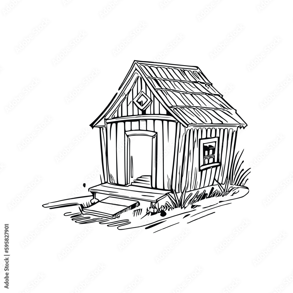 Animal house coloring book, Dog house coloring page, black and white
