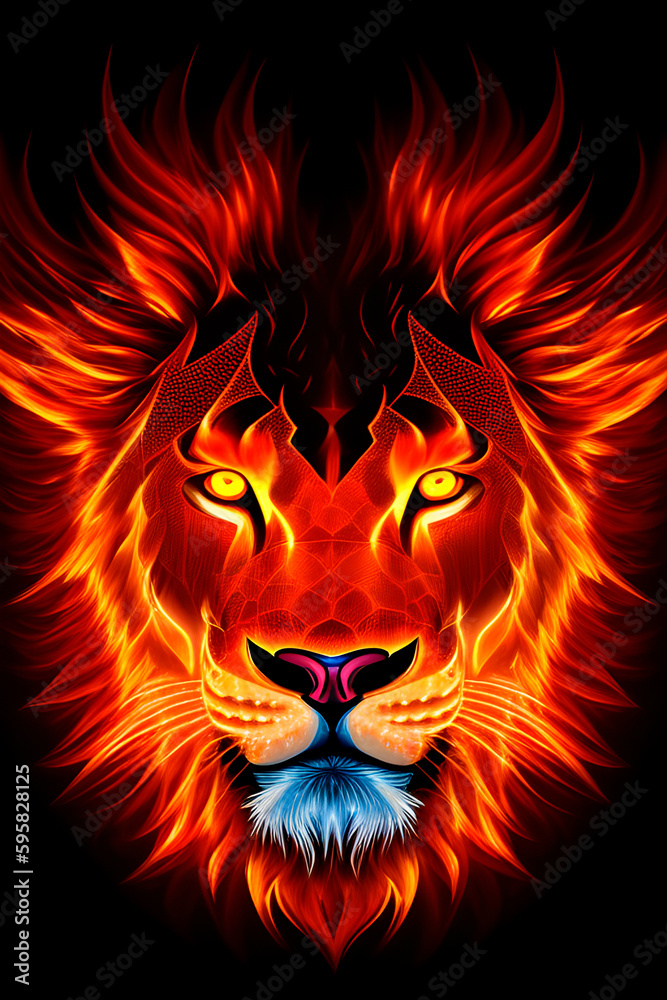 featuring lion head fire spirit on black background featuring lion head fire spirit on black background