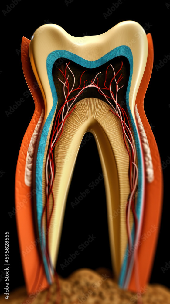Human tooth structure created with generative AI technology Human tooth structure created with generative AI technology