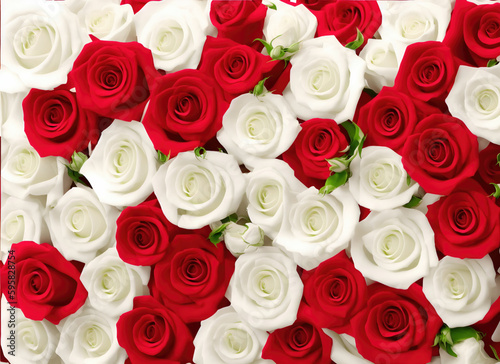Bright background of red and white rose buds