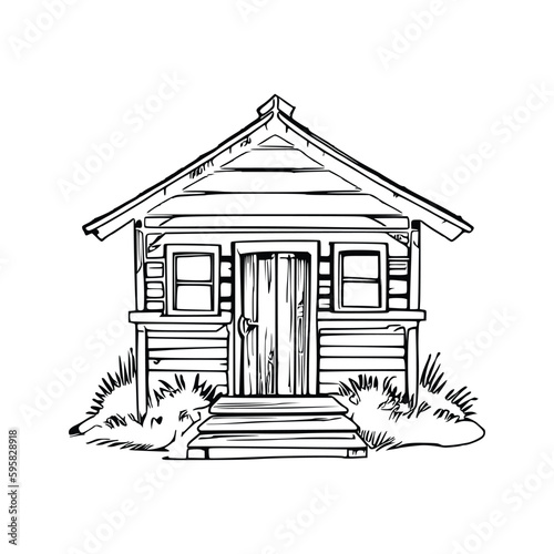 Animal house coloring book, Dog house coloring page, black and white drawing for coloring pages vector illustration.