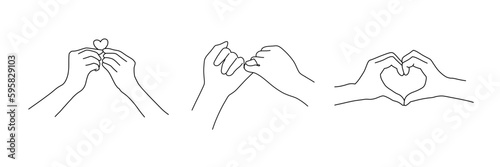 Hand gestures. One line, black, love hand gestures. Vector illustration.