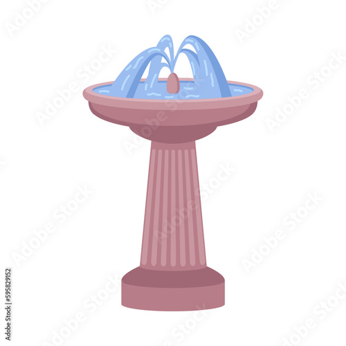 Drinking fountain with pure stream of water. Exterior design for park or landscape, spring with cascades of flowing water. Vector in flat cartoon illustration