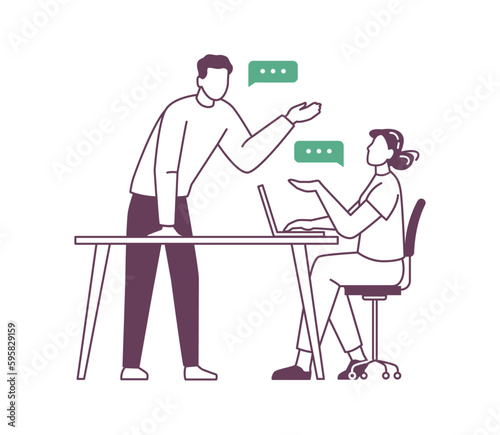 Wallpaper Mural Business communication and interaction concept, ideas and brainstorming on meeting with colleague. Boss and secretary at work. Vector in flat cartoon illustration Torontodigital.ca
