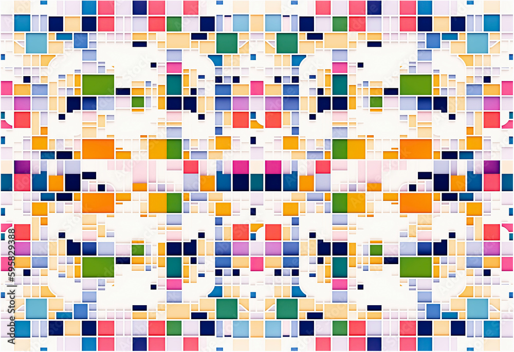 Tileable rapport retro style with cubes abstract figures random. Seamless tileable pattern of squares and lines with shapes irregulars in abstract style in white background. Generative AI