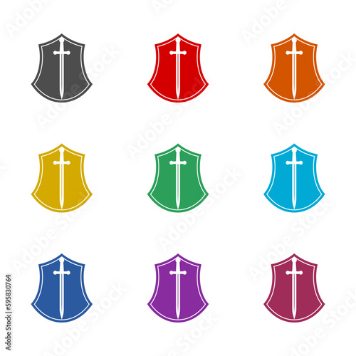 Shield and Sword logo icon isolated on white background. Set icons colorful
