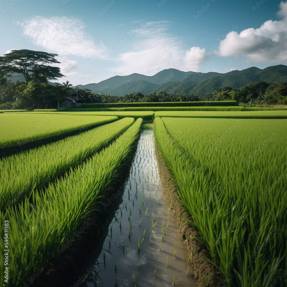 Rice fields with a beautiful landscape