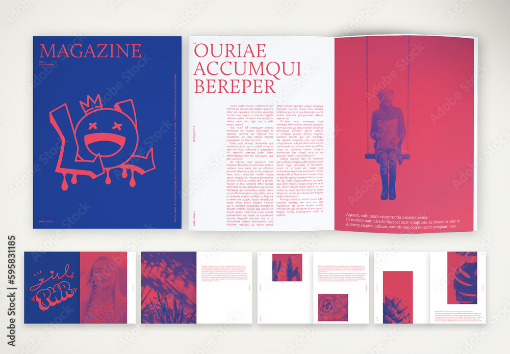Indie Magazine with Red and Blue Accents Stock Template | Adobe Stock