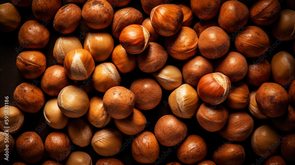 Large group of Macadamia nuts background. Food backdrop. Generative AI Large group of Macadamia nuts background. Food backdrop. Generative AI