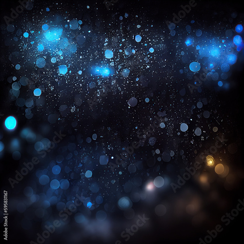 Abstract background with mixture of blue colors and defocused effect. Glittery texture, touch of magic and elegance to the design. Dark background contrast with the bright colors. ai generated