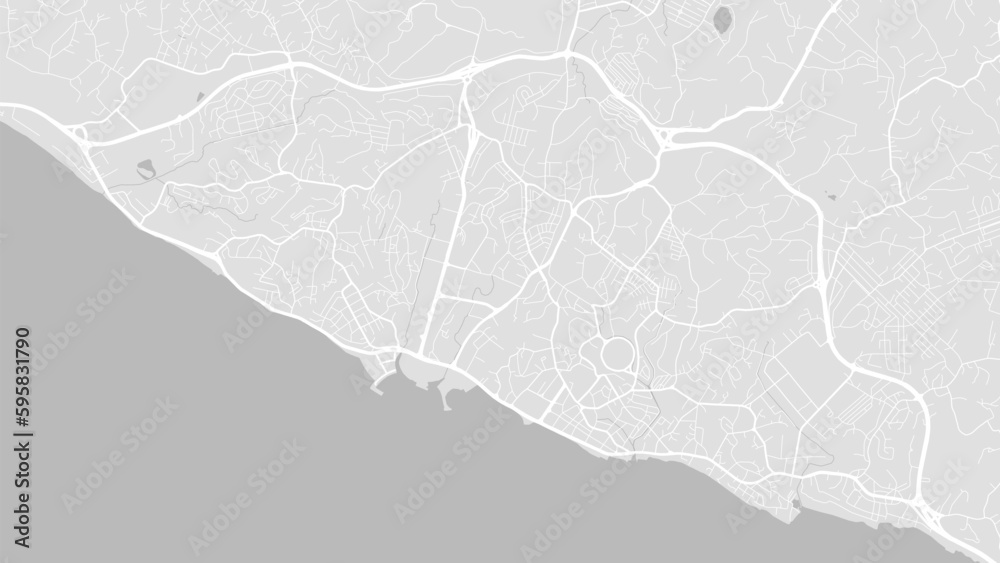 Background Libreville map, Gabon, white and light grey city poster. Vector map with roads and water. Widescreen proportion, flat design roadmap.