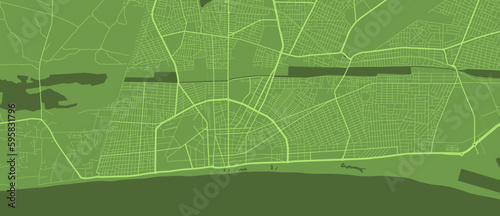 Detailed map poster of Lome, Togo city, linear print map. Olive skyline urban panorama. Decorative graphic tourist map of Lome territory.