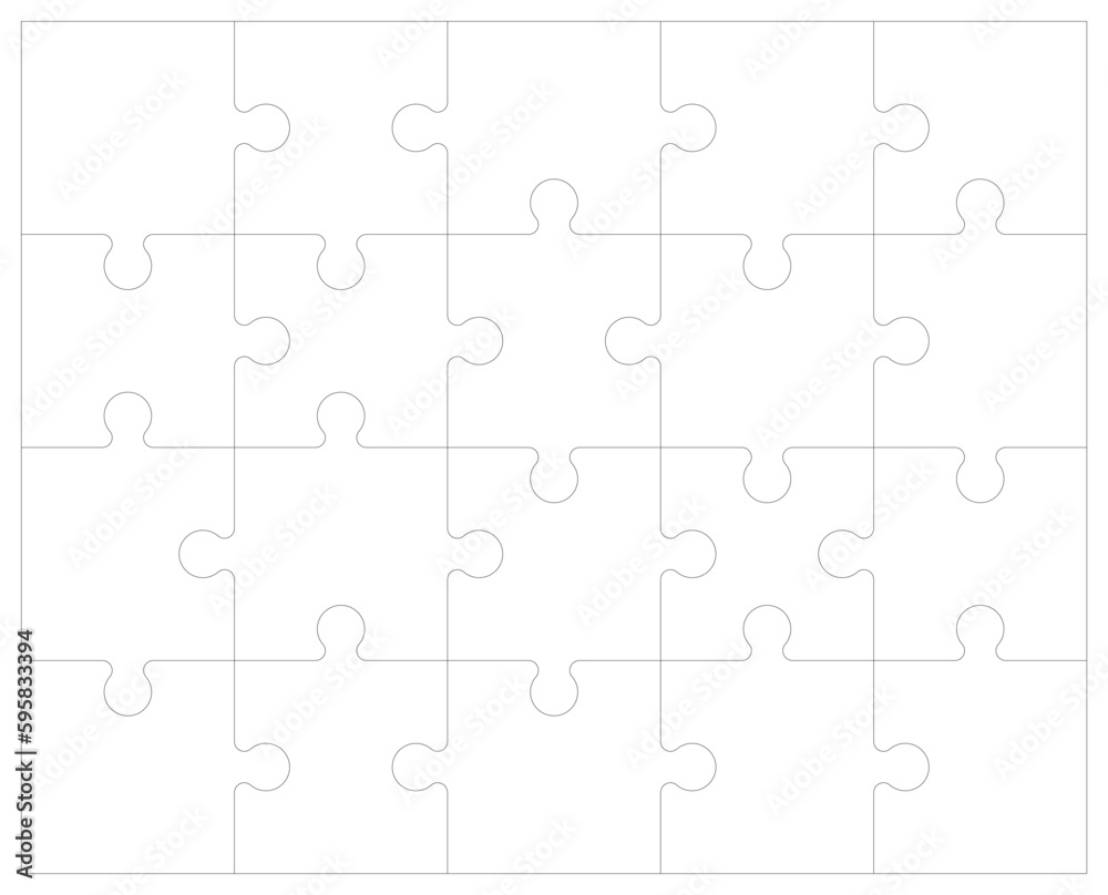 Puzzle grid blank template. Jigsaw puzzle with 20 pieces Puzzle grid blank template. Jigsaw puzzle with 20 pieces