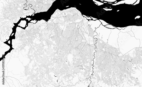 Map of Kinshasa city, Democratic Republic of Congo. Urban black and white poster. Road map image with metropolitan city area view.