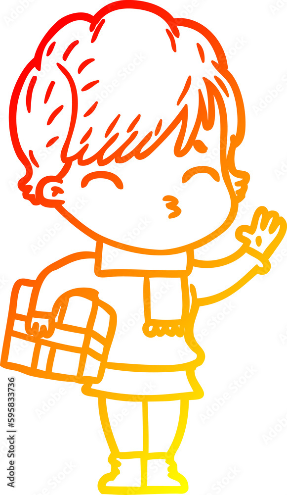 warm gradient line drawing of a cartoon woman thinking warm gradient line drawing of a cartoon woman thinking